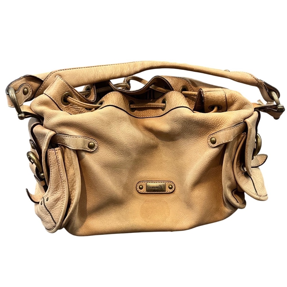 Coccinelle Shoulder Bag Womens Medium‎ Tan Leather Slouchy Boho Hobo Handbag
